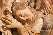Banska Stiavnica -  carved statue of Pieta (Mary Magdalen) detail