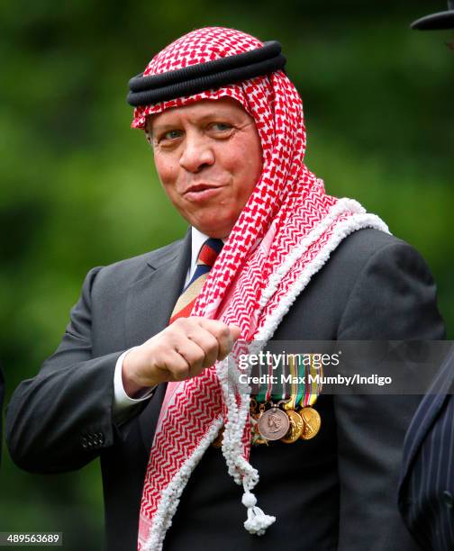 King Abdullah II ibn al-Hussein of Jordan attends the 90th annual Combined Cavalry Old Comrades Association Parade in Hyde Park on May 11, 2014 in...