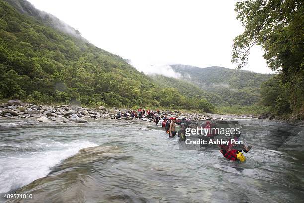 Joey Fatone takes part in river tracing and trekking on August 31, 2015 in the Hualien region of Taiwan.