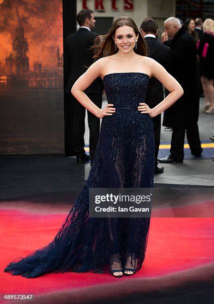 Elizabeth Olsen attends the European premiere of "Godzilla" at the Odeon Leicester Square on May 11, 2014 in London, England.