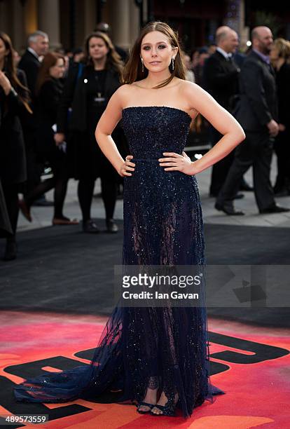 Elizabeth Olsen attends the European premiere of "Godzilla" at the Odeon Leicester Square on May 11, 2014 in London, England.