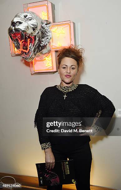 Jaime Winstone attends The 'BE INSPIRED' art exhibition in aid of Save Wild Tigers, curated by Christian Furr at the Club at Cafe Royal from 22nd...