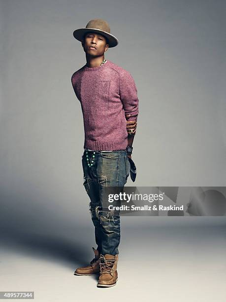 Singer, producer, fashion designer and coach on "The Voice" Pharrell Williams is photographed for Billboard Magazine on September 9, 2014 in Los...