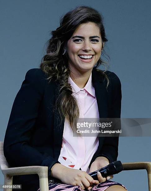 Lorenza Izzo speaks during Apple Store soho presents Eli Roth and Lorenza Izzo, "Knock Knock" and "Green Inferno" at Apple Store Soho on September...