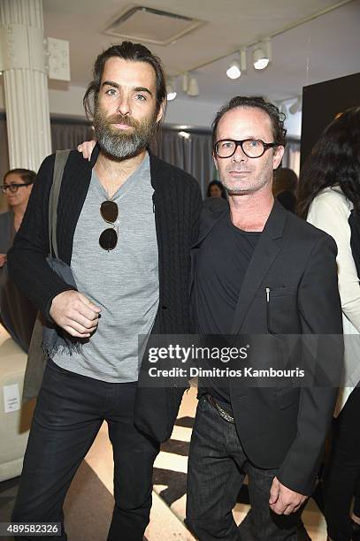 Guests attend Lenny Kravitz's celebration of the launch of CB2 x Kravitz Design by Lenny Kravitz at the CB2 Soho store on September 22, 2015 in New...