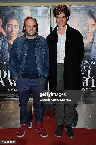 Vincent Macaigne and Louis Garrel attend the 'Les Deux Amis' Paris Premiere at UGC Cine Cite des Halles on September 22, 2015 in Paris, France.