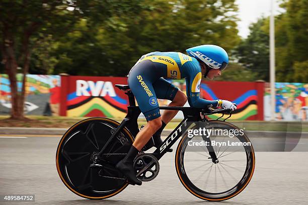 Emma Johansson of Sweden in action during the Women's Elite Individual Time Trial on day three of the UCI Road World Championships on September 22,...