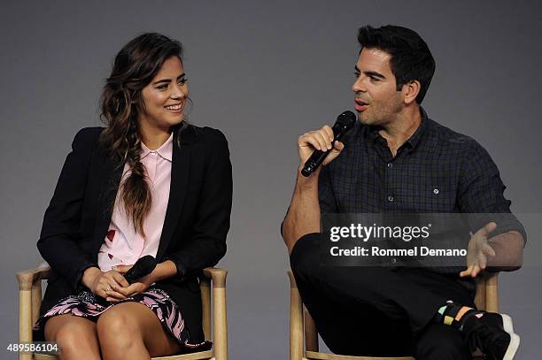 Lorenza Izzo and Eli Roth attend Apple Store Soho presents "Knock Knock" and "Green Inferno" at Apple Store Soho on September 22, 2015 in New York...
