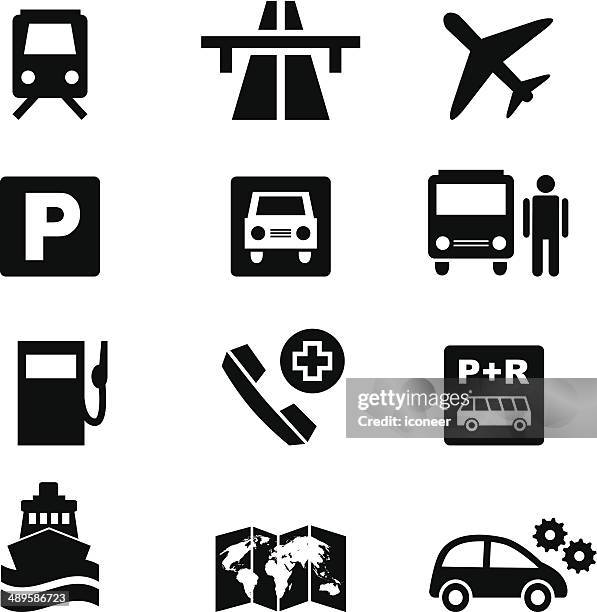 stockillustraties, clipart, cartoons en iconen met icon set traffic and travel in black - interstate