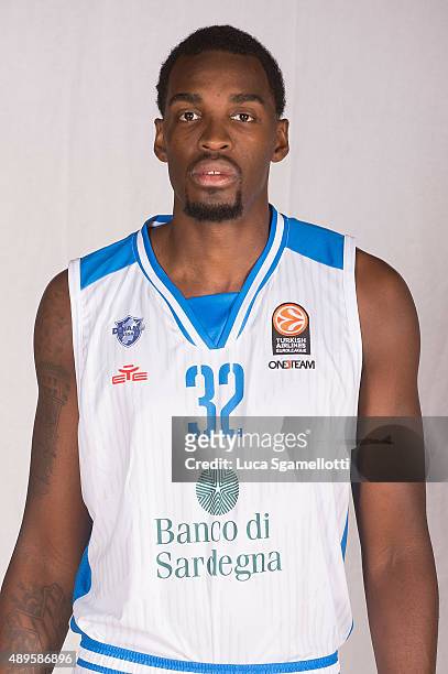 Jarvis Varnado,Ê#32 of Dinamo Banco di Sardegna Sassari poses during 2015/2016 Turkish Airlines Euroleague Basketball Media Day at Palaserradimigni...