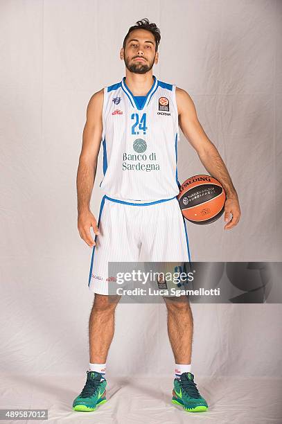 Rok Stipcevic, #24 of Dinamo Banco di Sardegna Sassari poses during 2015/2016 Turkish Airlines Euroleague Basketball Media Day at Palaserradimigni on...