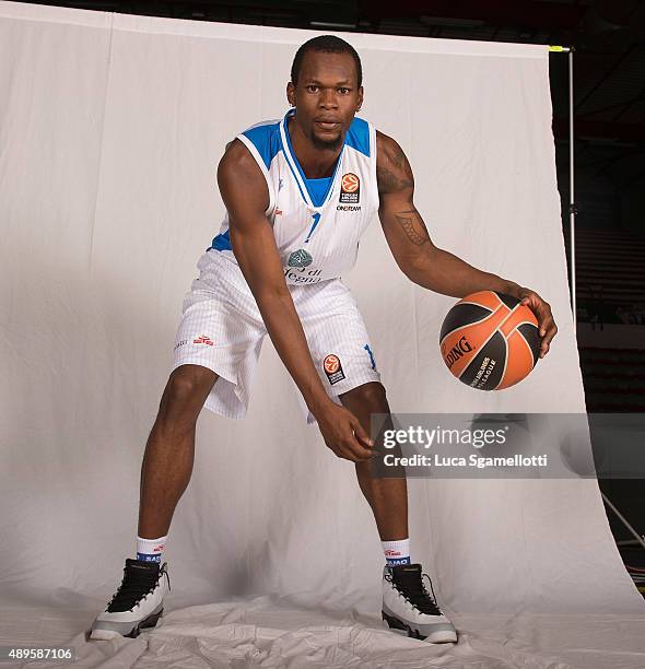 Brent Petway,#1 of Dinamo Banco di Sardegna Sassari poses during the 2015/2016 Turkish Airlines Euroleague Basketball Media Day at Palaserradimigni...