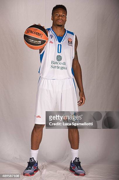 Marquez Haynes, #0 of Dinamo Banco di Sardegna Sassari poses during the 2015/2016 Turkish Airlines Euroleague Basketball Media Day at...