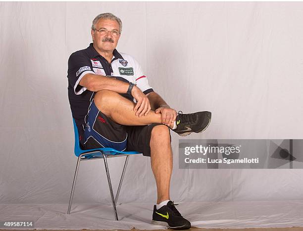 Romeo Sacchetti, Head Coach of of Dinamo Banco di Sardegna Sassari poses during the 2015/2016 Turkish Airlines Euroleague Basketball Media Day at...