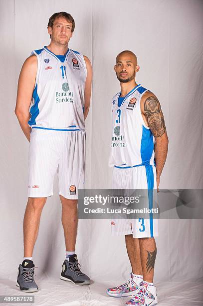 Denis Marconato, #11 and David Logan, #3 of Dinamo Banco di Sardegna Sassari poses during the Dinamo Banco di Sardegna Sassari 2015/2016 Turkish...