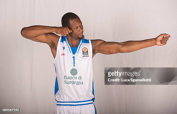 Brent Petway,#1 of Dinamo Banco di Sardegna Sassari poses during the 2015/2016 Turkish Airlines Euroleague Basketball Media Day at Palaserradimigni...