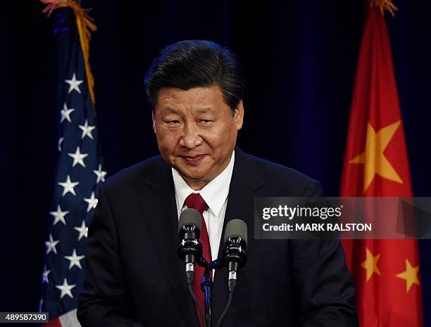 Chinese President Xi Jinping speaks during his welcoming banquet at the start of his visit to the United States, at the Westin Hotel in Seattle,...