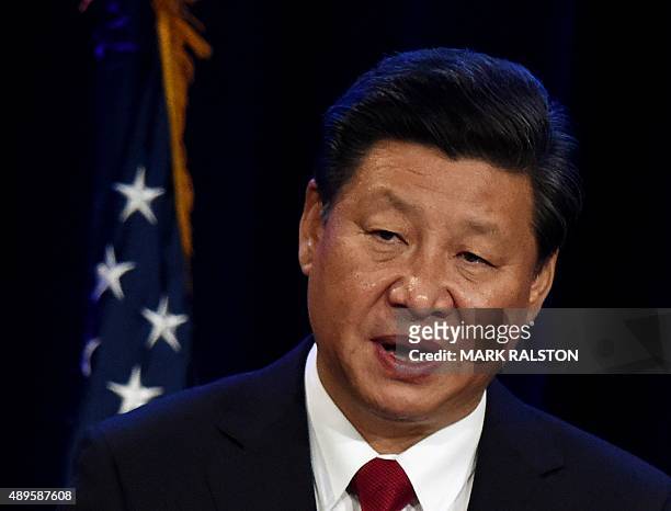 Chinese President Xi Jinping speaks during his welcoming banquet at the start of his visit to the United States, at the Westin Hotel in Seattle,...