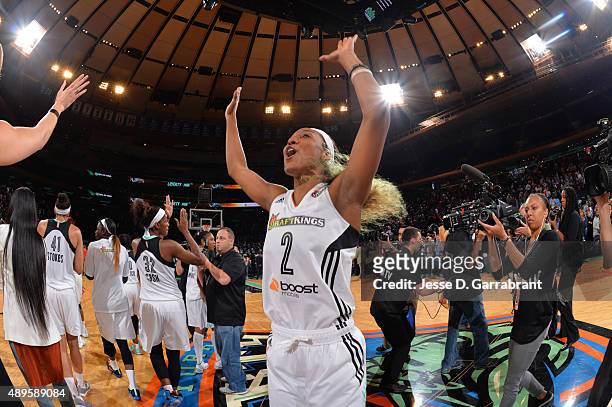 Candice Wiggins of the New York Liberty smiles after winning game three against the Washington Mystics during game One of the WNBA Semi-Finals at...