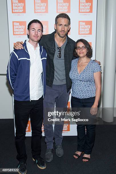 Film Director Ryan Fleck, Actor Ryan Reynolds and Film Director Anna Boden attend the sneak preview of "Mississippi Grind" at The Film Society of...