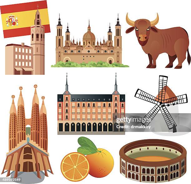 stockillustraties, clipart, cartoons en iconen met spain symbols - malaga