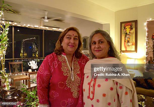 Jaya Bachchan attends Rima Jain's Ganpati Aarti on the sixth day of the ongoing Ganesh Chaturthi festival on September 22, 2015 in Mumbai, India.