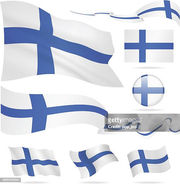 flags of finland - icon set - illustration - finish flag stock illustrations