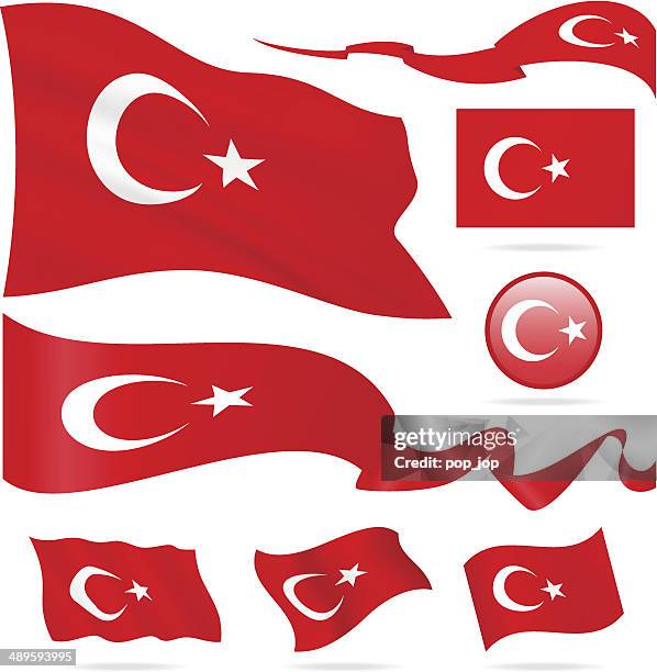 ilustraciones, imágenes clip art, dibujos animados e iconos de stock de banderas de turquía-icono conjunto-ilustración - bandera turca