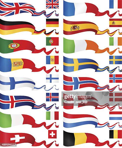 western and north europe flag banners collection - andorra stock illustrations