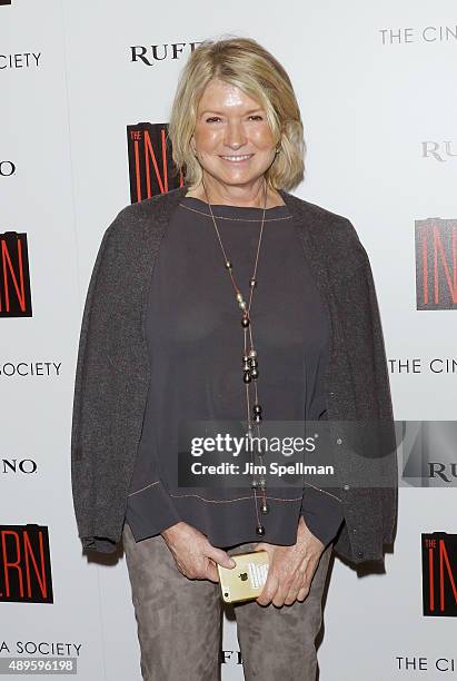 Personality Martha Stewart attends the The Cinema Society and Ruffino host a screening of Warner Bros. Pictures' "The Intern" at the Landmark's...