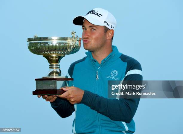 Daniel Brooks of England celebrates winning the Madeira Islands Open - Portugal - BPI at Club de Golf do Santo da Serra on May 11, 2014 in Funchal,...