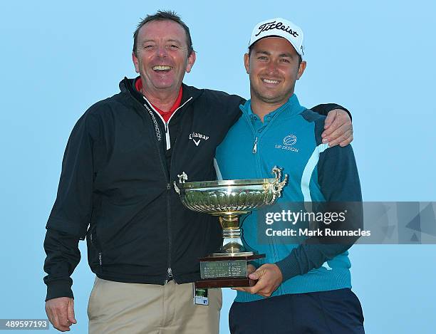 Daniel Brooks of England celebrates with his caddie Roy "The Taxi" Robinson, after winning the Madeira Islands Open - Portugal - BPI at Club de Golf...