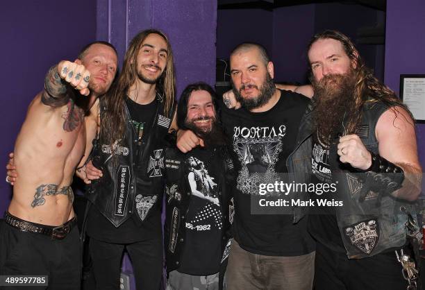 Jeff Fabb, Dario Lorina, John DeServio of Black Label Society, Phil Anselmo of Down and Zakk Wylde of Black Label Society after their performance of...