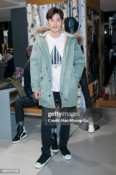 Actor Kim Kang-Woo makes an appearance at Jeep Brand at Hyundai Department Store on September 23, 2015 in Seoul, South Korea.