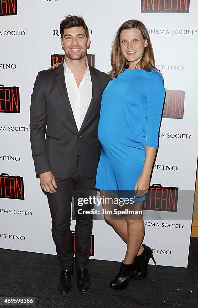 Models Cory Bond and Bekah Jenkins attend the The Cinema Society and Ruffino host a screening of Warner Bros. Pictures' "The Intern" at the...