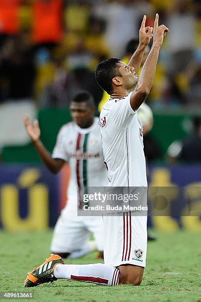 Gum and Elivelton of Fluminense celebrate a victory against Flamengo during a match between Fluminense and Flamengo as part of Brasileirao Series A...