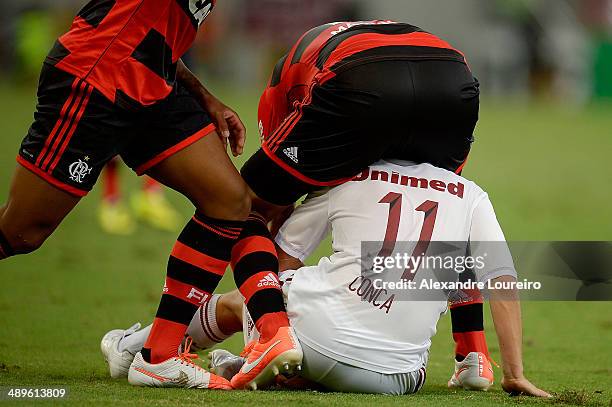 Conca of Fluminense in action during a match between Fluminense and Flamengo as part of Brasileirao Series A 2014 at Maracana on May 11, 2014 in Rio...