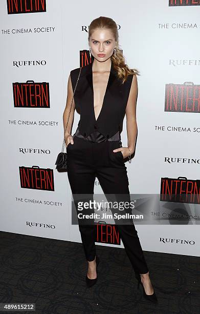 Model Alexandria Morgan attends the The Cinema Society and Ruffino host a screening of Warner Bros. Pictures' "The Intern" at the Landmark's Sunshine...