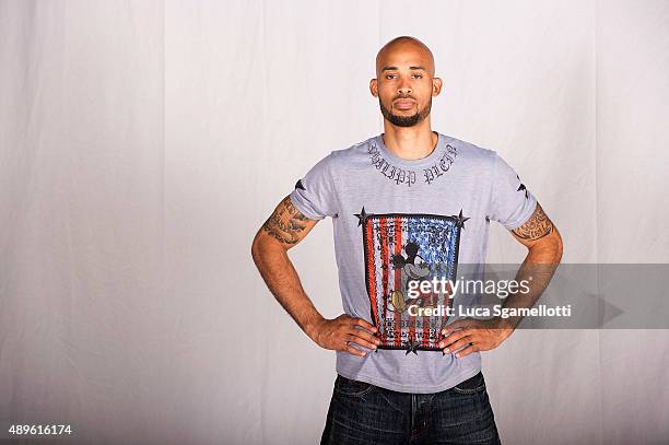 David Logan, #3 of Dinamo Banco di Sardegna Sassari poses during the 2015/2016 Turkish Airlines Euroleague Basketball Media Day at Palaserradimigni...