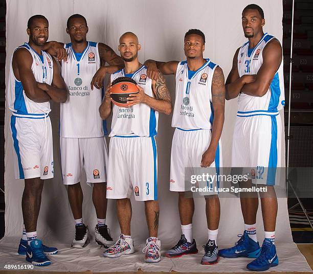 Christian Eyenga, #31; Brent Petway,#1; David Logan, #3; Marquez Haynes, #0 and Jarvis Varnado, #32 poses during the 2015/2016 Turkish Airlines...