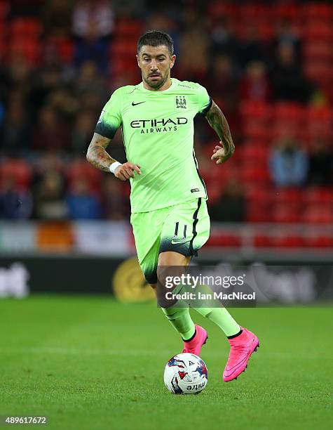 Manchester City's Aleksander Kolarov controls the ball during the Capital One Cup Third Round match between Sunderland and Manchester City at The...