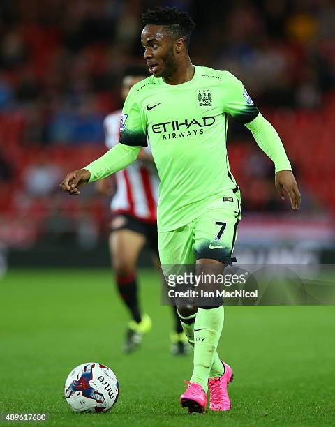 Manchester City's Raheem Sterling controls the ball during the Capital One Cup Third Round match between Sunderland and Manchester City at The...