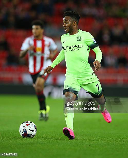 Manchester City's Raheem Sterling controls the ball during the Capital One Cup Third Round match between Sunderland and Manchester City at The...