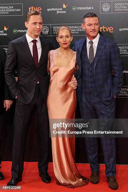 Tom Hiddleston, Sienna Miller and Luke Evans attend 'High-Rise' premiere during 63rd San Sebastian Film Festival on September 22, 2015 in San...