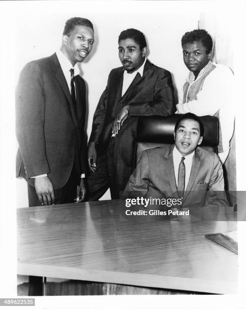 Mickey Stevenson, Brian Holland, Lamont Dozier with Smokey Robinson , portrait, Detroit, USA, 1965.