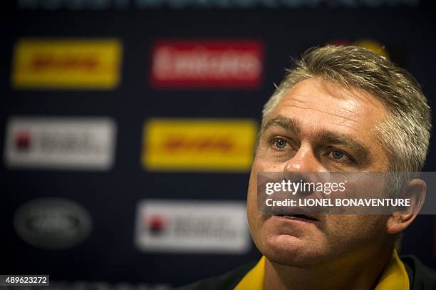 South Africa's head coach Heyneke Meyer attends a press conference at International Congress Center in Birmingham, central England, on September 23,...