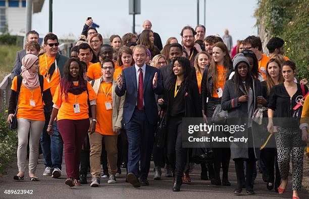 Liberal Democrat leader Tim Farron arrives for his leader's speech on the final day of the Liberal Democrats annual conference on September 23, 2015...