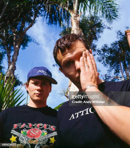 Singer and guitarist Tom DeLonge and singer and bassist Mark Hoppus, of American rock group Blink 182, circa 2000.