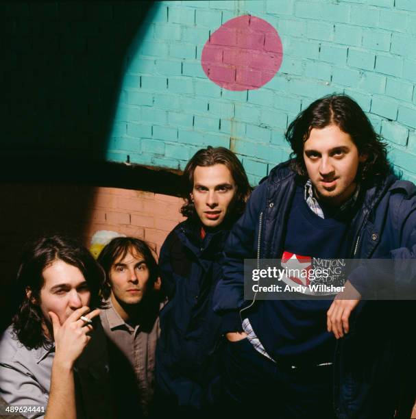 French alternative rock group Phoenix, circa 2000. Left to right: guitarist and keyboard player Laurent Brancowitz, singer Thomas Mars, bassist Deck...