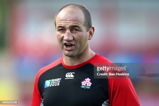 Japan Forwards Coach Steve Borthwick looks on prior to the 2015 Rugby World Cup Pool B match between Scotland and Japan at Kingsholm Stadium on...